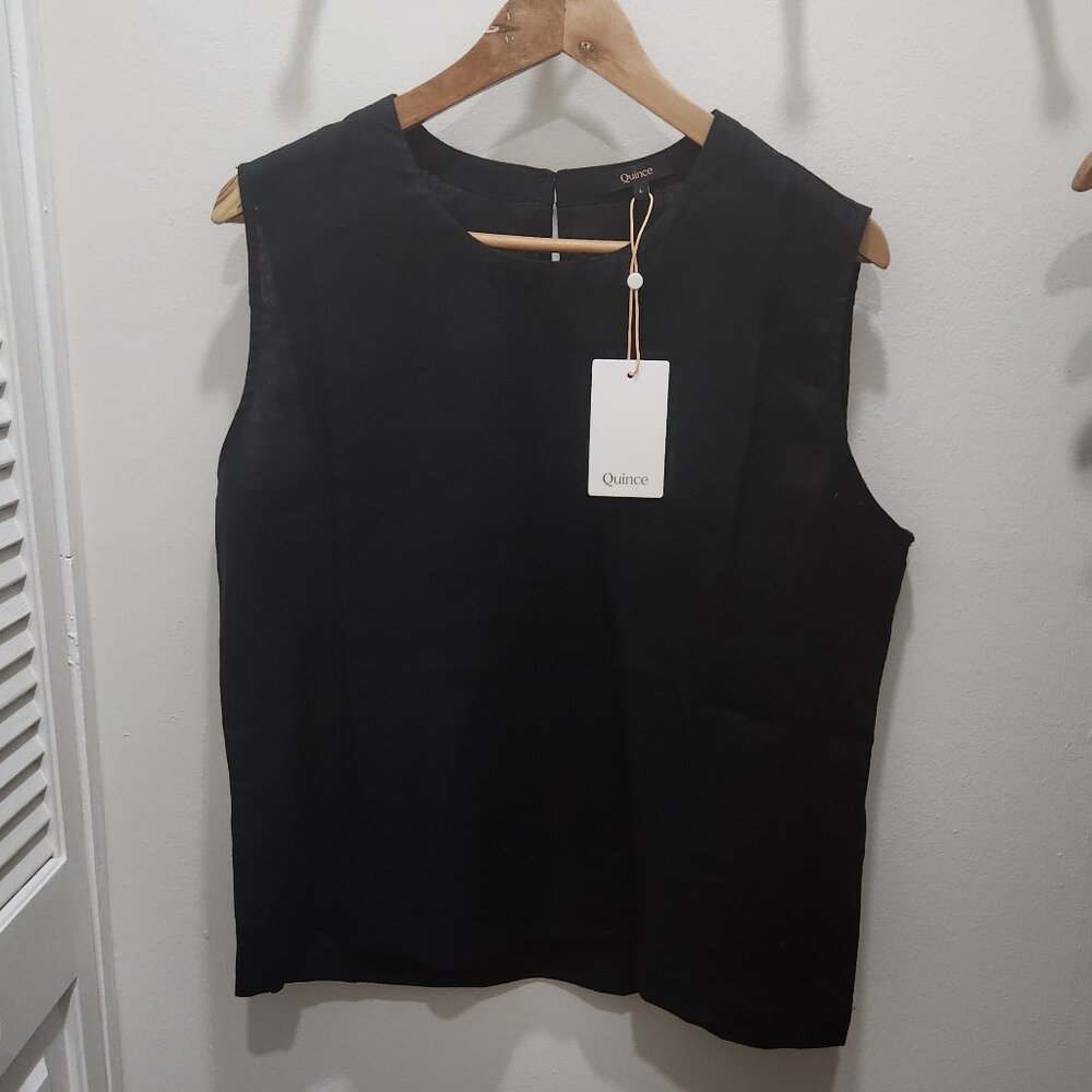 NWT Quince | 100% European Linen Sleeveless Shell - Black - Size Large